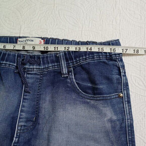 Track Denim Jogger Pants Size 30 Blue Elastic Cuffs Cotton Mens Casual Wear - Picture 7 of 9